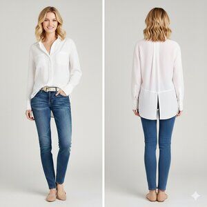 Cloth & Stone Women's Split Back Button Down X-Small White Long Sleeve Shirt EUC